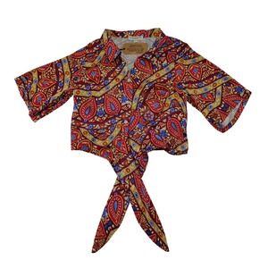 Christian Siriano New York Womens Paisley Tie Front Crop Top Size XS Red Gold